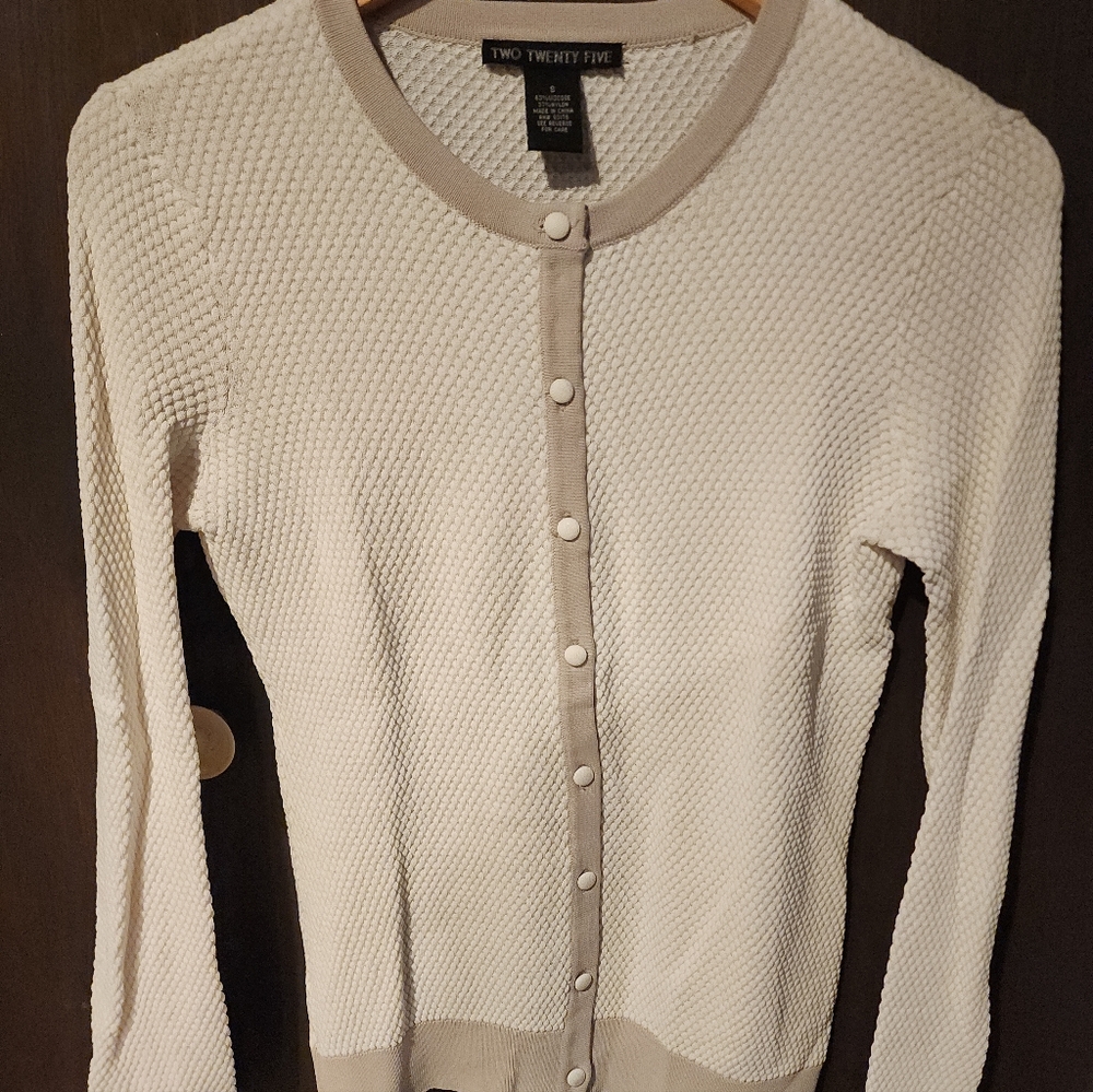 Two Twenry Five Crean Ans Tan Waffle Button Up Sweater